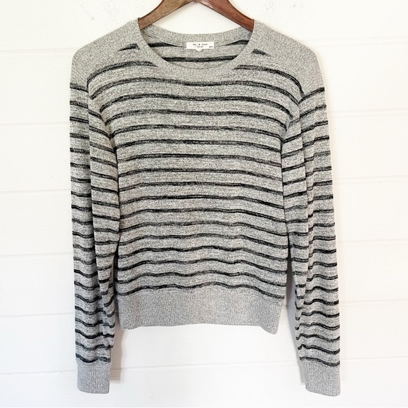 rag & bone Sweaters - EUC Rag & bone Lightweight Striped Gray Black Crewneck Long Sleeve Sweater XS